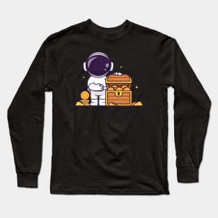 Cute Astronaut With Treasure Gold Coin Cartoon Long Sleeve T-Shirt